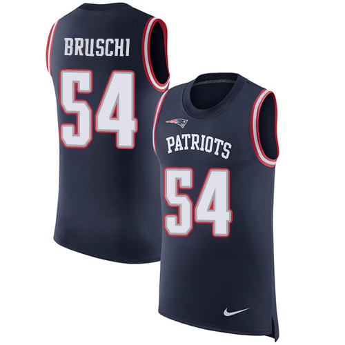 Nike Patriots #54 Tedy Bruschi Navy Blue Team Color Men's Stitched NFL Limited Rush Tank Top Jersey - Click Image to Close